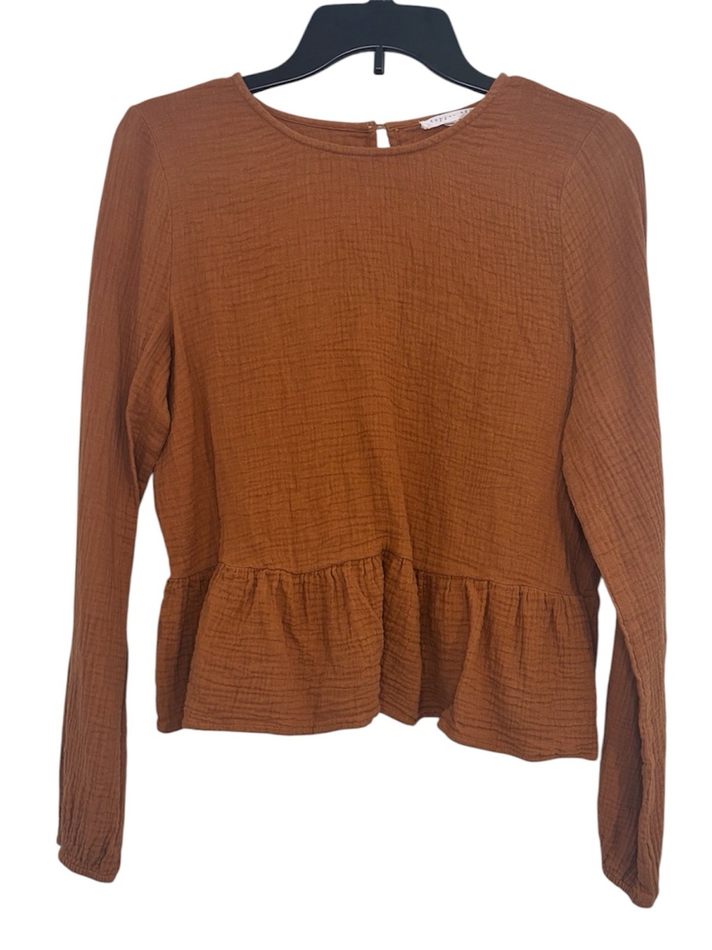 Copper Key Rust Peplum Long Sleeve Top